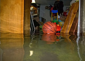 A flooded basement bedroom in Allyn