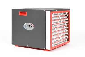 SaniDry Sedona dehumidifier unit installed in a basement